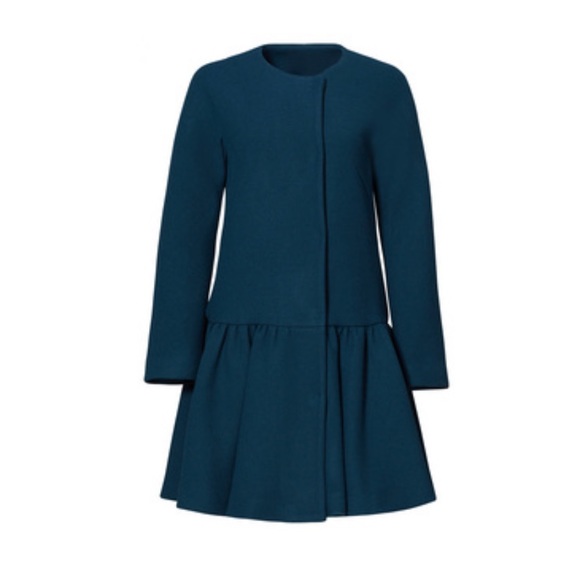 Milly Teal Wool Flounce Coat - Picture 1 of 9
